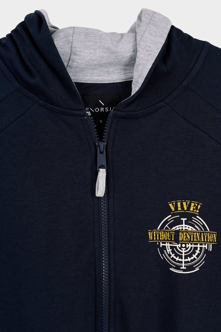 Mens Navy Wave Full Zip  Contrast Hoodie