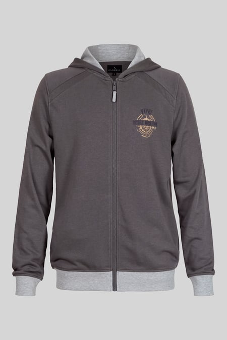 Mens Grey Wave Full Zip  Contrast Hoodie