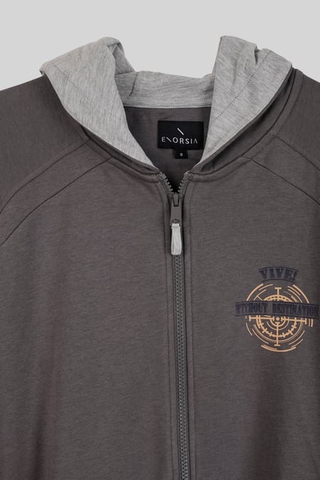 Mens Grey Wave Full Zip  Contrast Hoodie