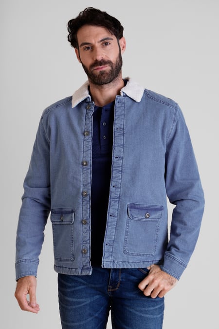 Men's Mid Blue Borg Lined Denim Tucker Jacket