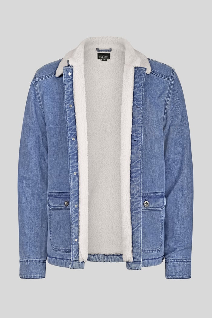 Men's Borg Lined Blue Denim Jacket