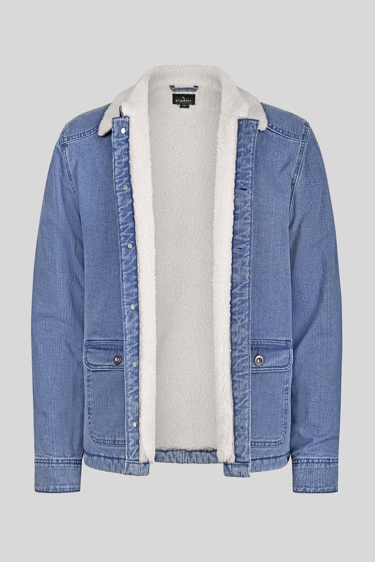 Men's Borg Lined Blue Denim Jacket