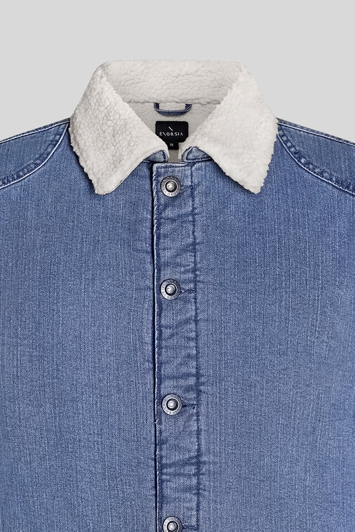 Men's Borg Lined Blue Denim Jacket