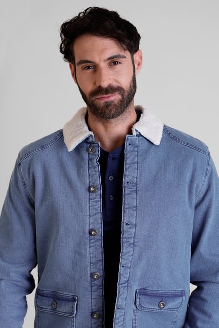 Men's Mid Blue Borg Lined Denim Tucker Jacket