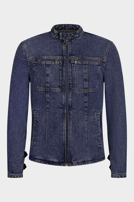 Men's Mid Blue Indigo Biker Denim Jacket