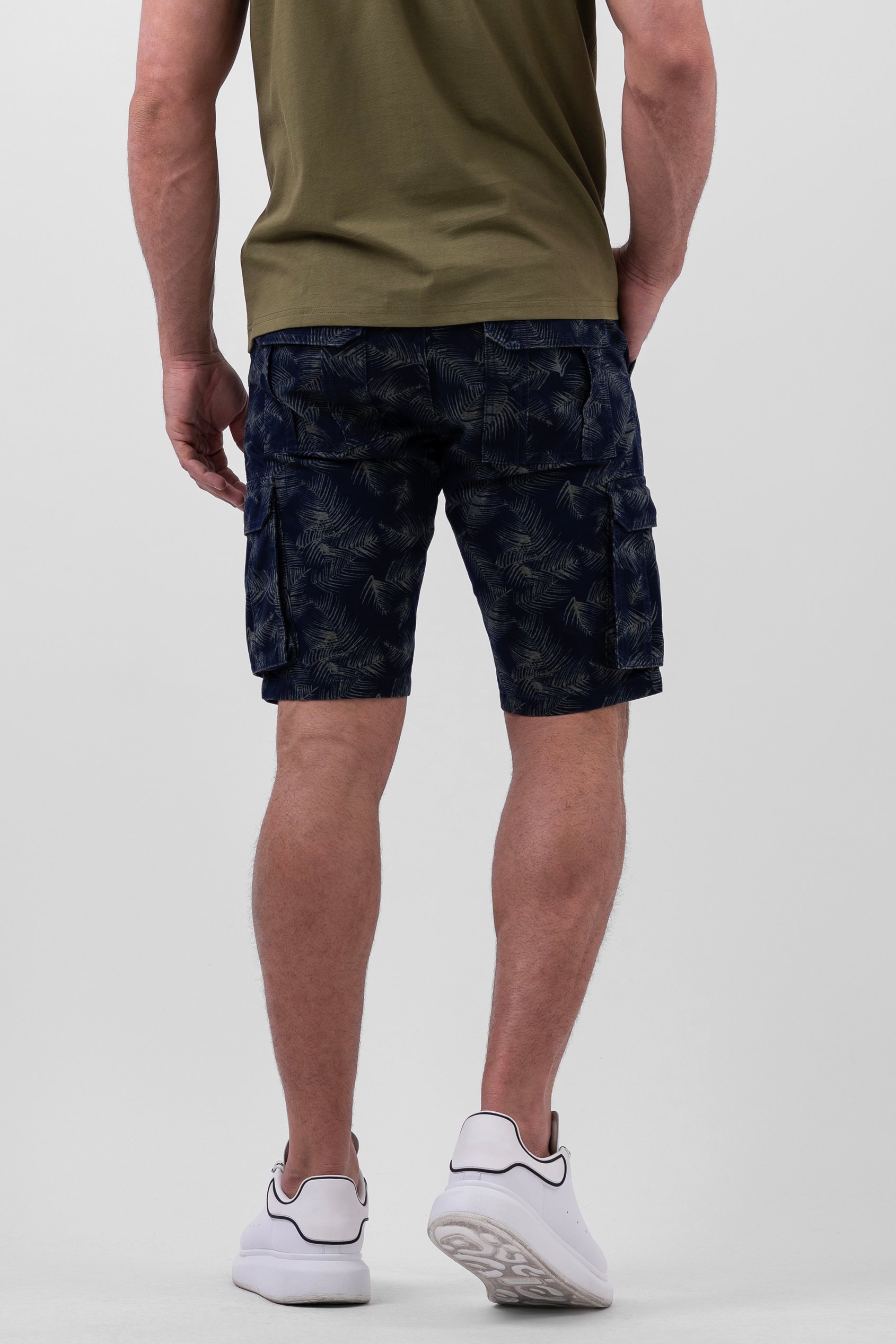 Mens Pure Cotton Palm Print Cargo Shorts
