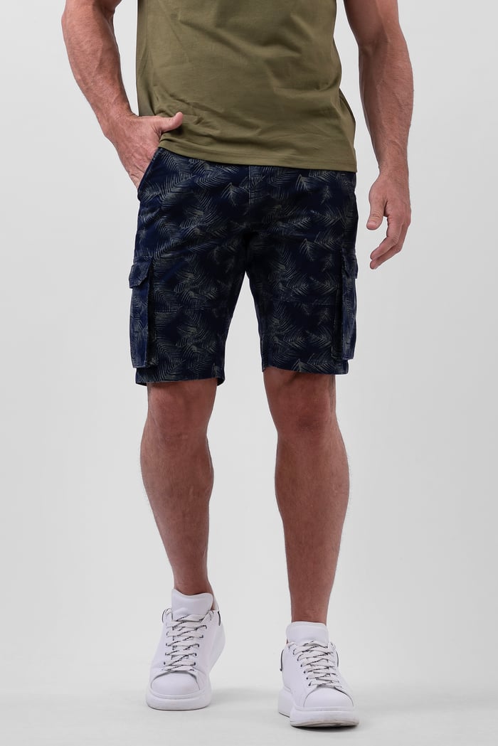 Mens Pure Cotton Palm Print Cargo Shorts