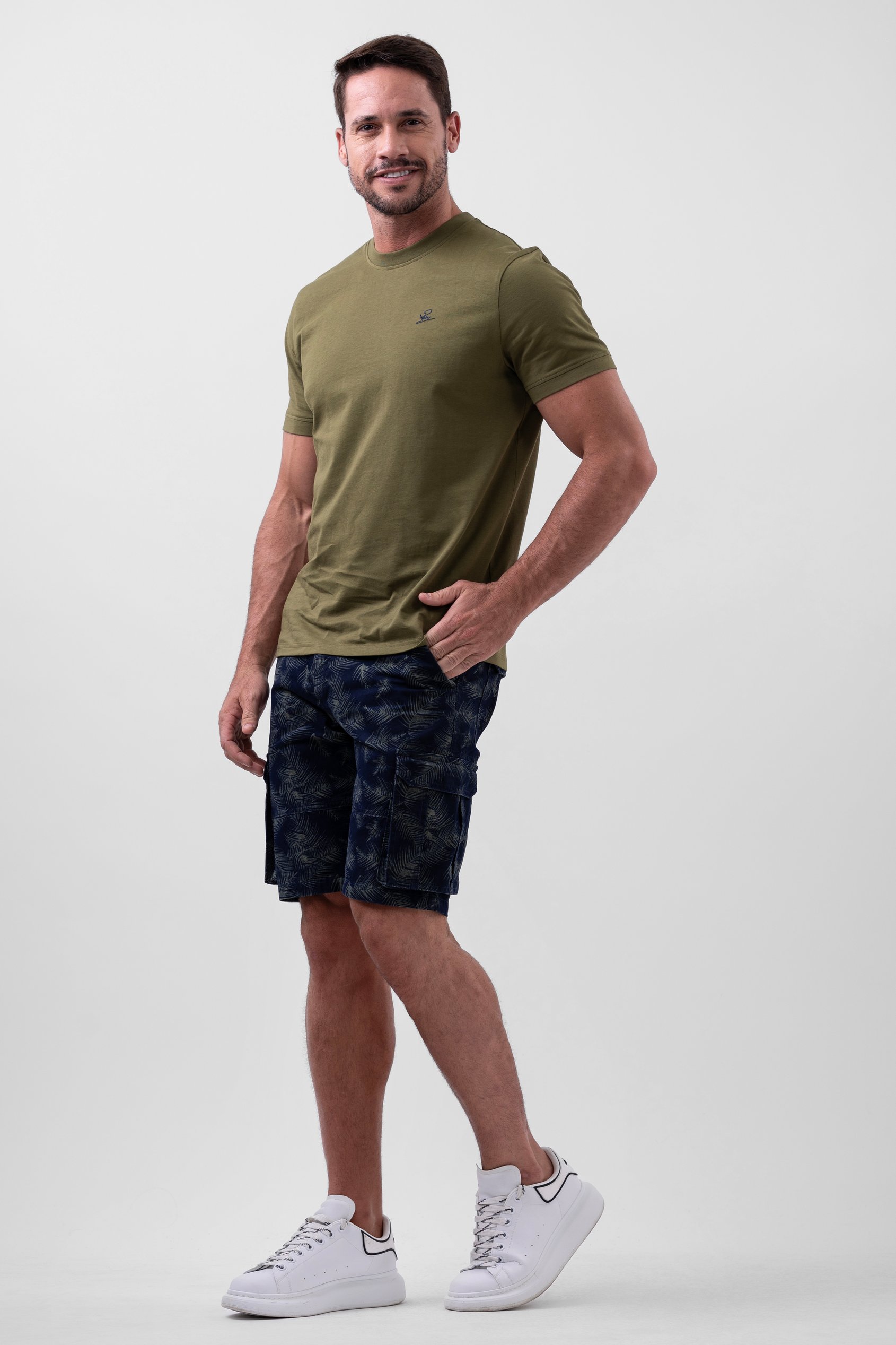 Mens Pure Cotton Palm Print Cargo Shorts