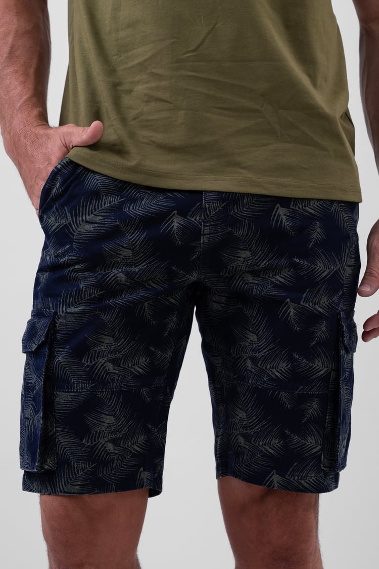 Mens Pure Cotton Palm Print Cargo Shorts
