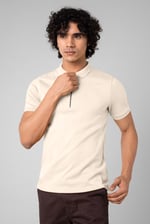 Ribbed Zip Neck Short Sleeve Polo