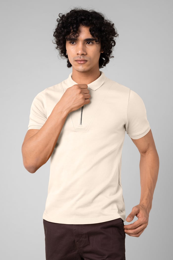 Ribbed Zip Neck Short Sleeve Polo