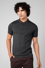 Ribbed Zip Neck Short Sleeve Polo