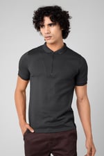 Ribbed Zip Neck Short Sleeve Polo