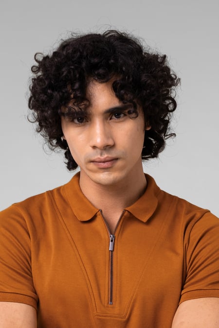 Orange Ribbed Zip Neck Short Sleeve Polo