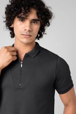Ribbed Zip Neck Short Sleeve Polo
