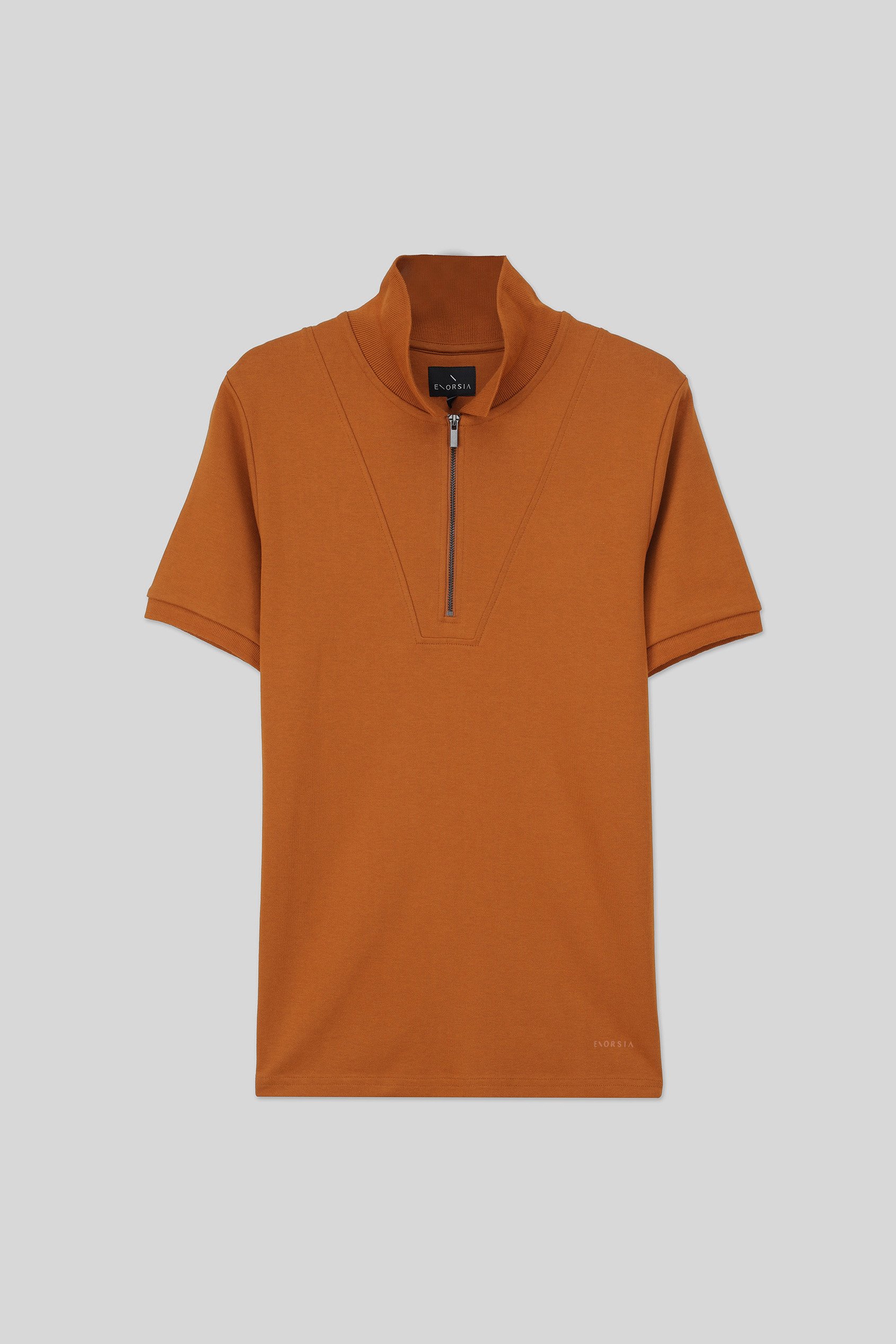 Ribbed Zip Neck Short Sleeve Polo