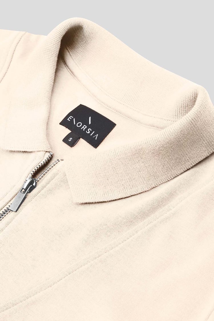 Ribbed Zip Neck Short Sleeve Polo