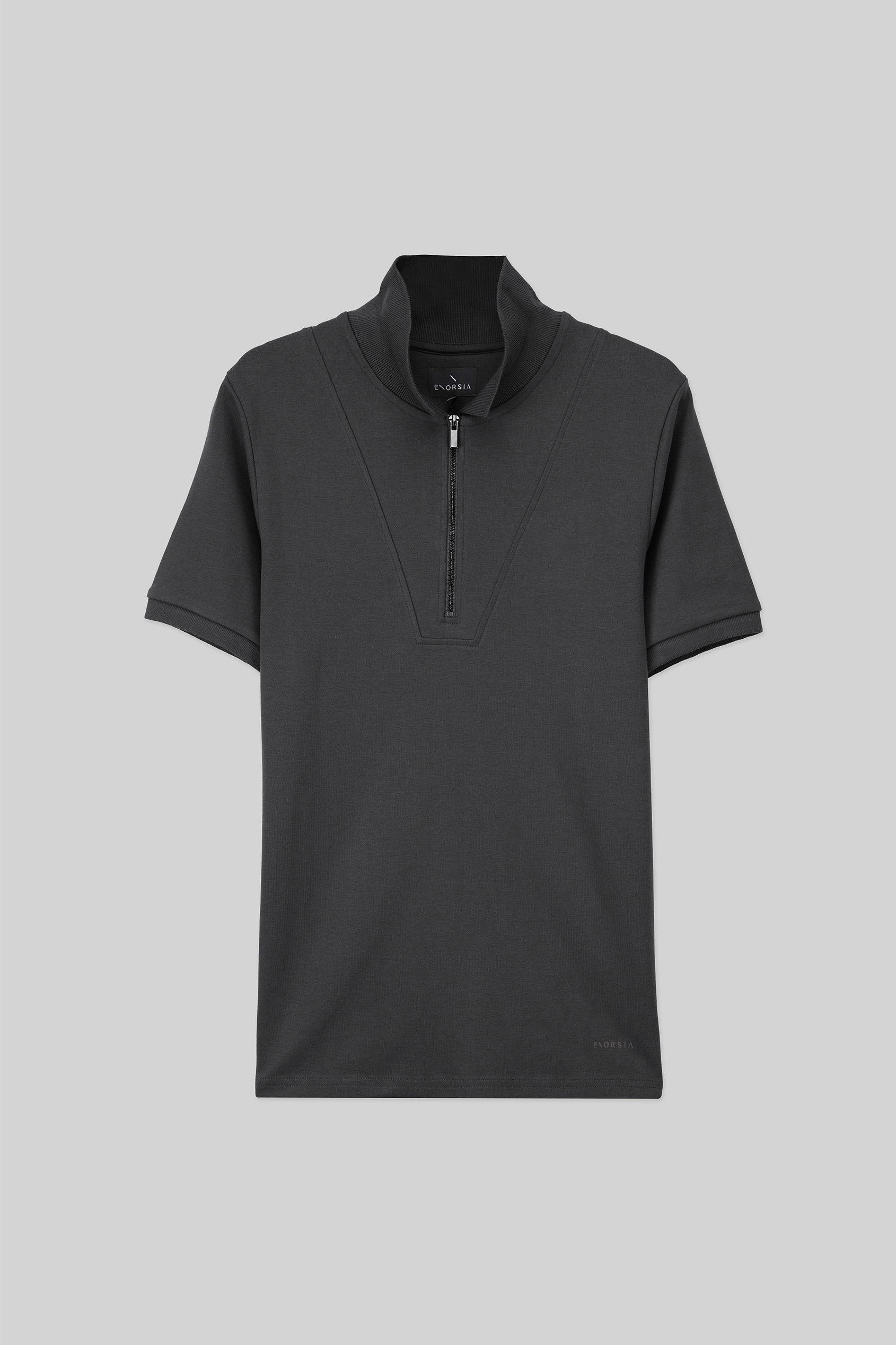 Ribbed Zip Neck Short Sleeve Polo