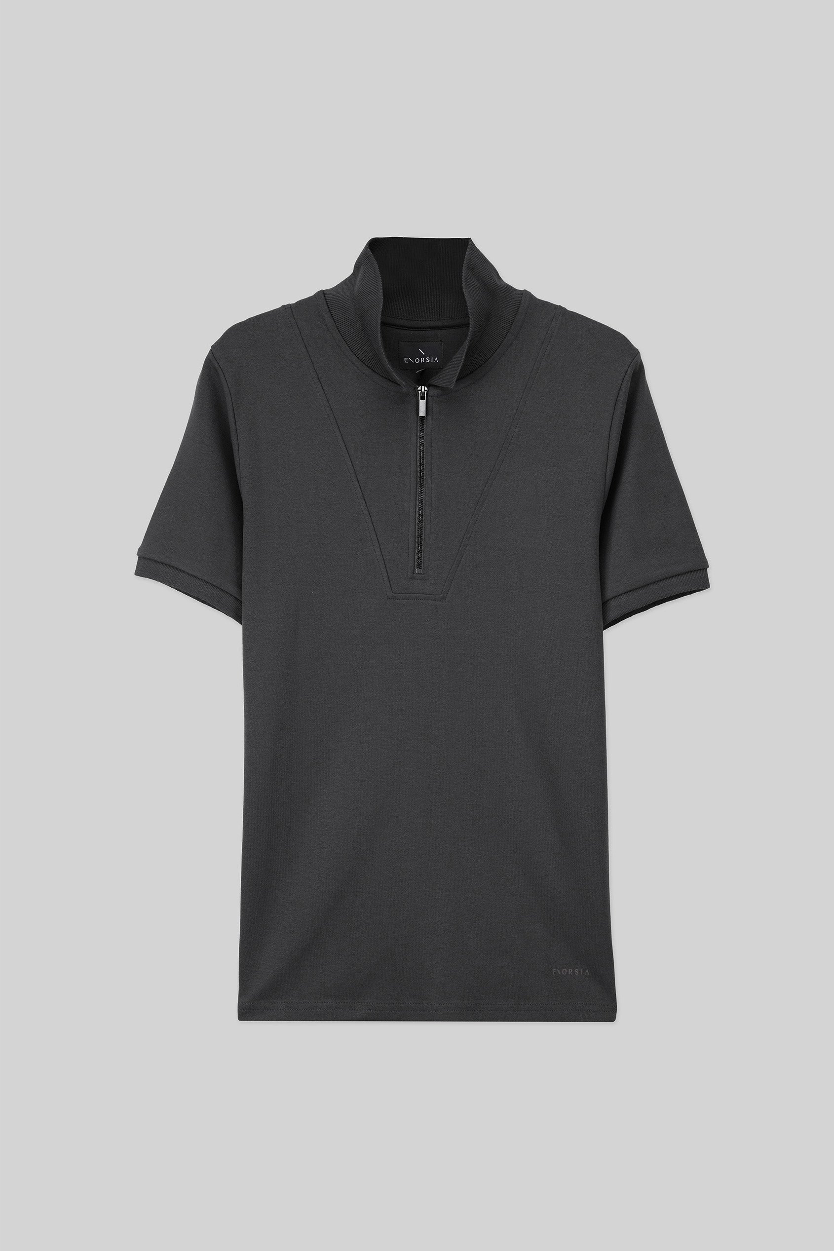 Ribbed Zip Neck Short Sleeve Polo