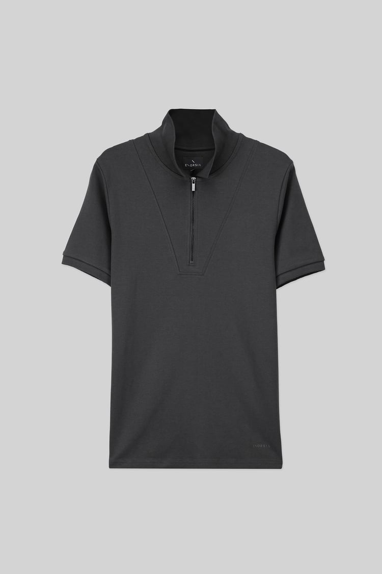 Ribbed Zip Neck Short Sleeve Polo