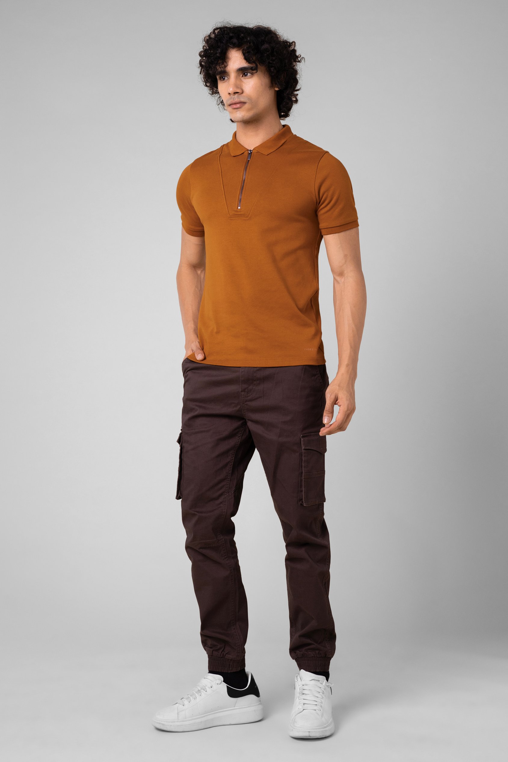 Ribbed Zip Neck Short Sleeve Polo
