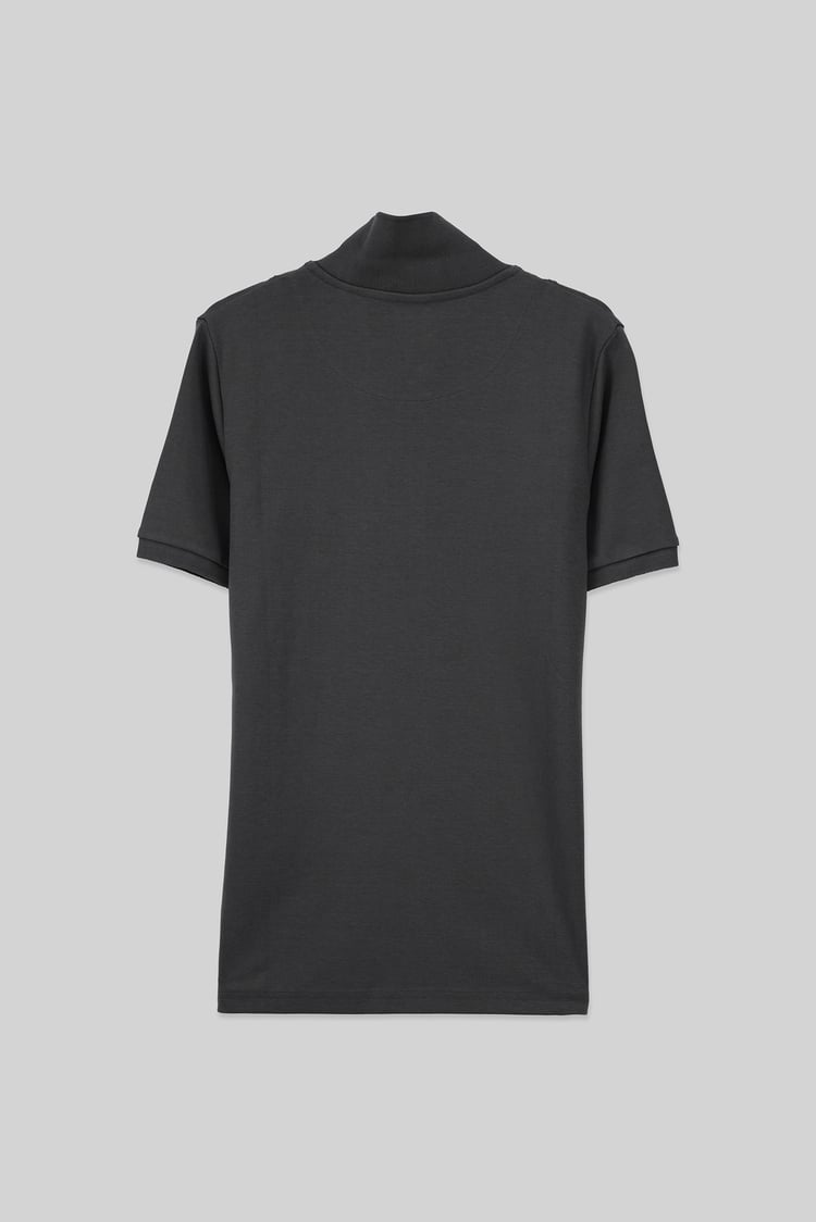 Ribbed Zip Neck Short Sleeve Polo