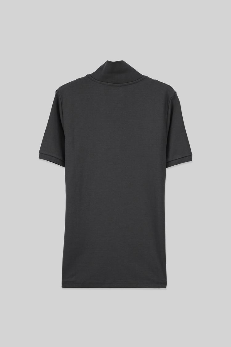 Ribbed Zip Neck Short Sleeve Polo