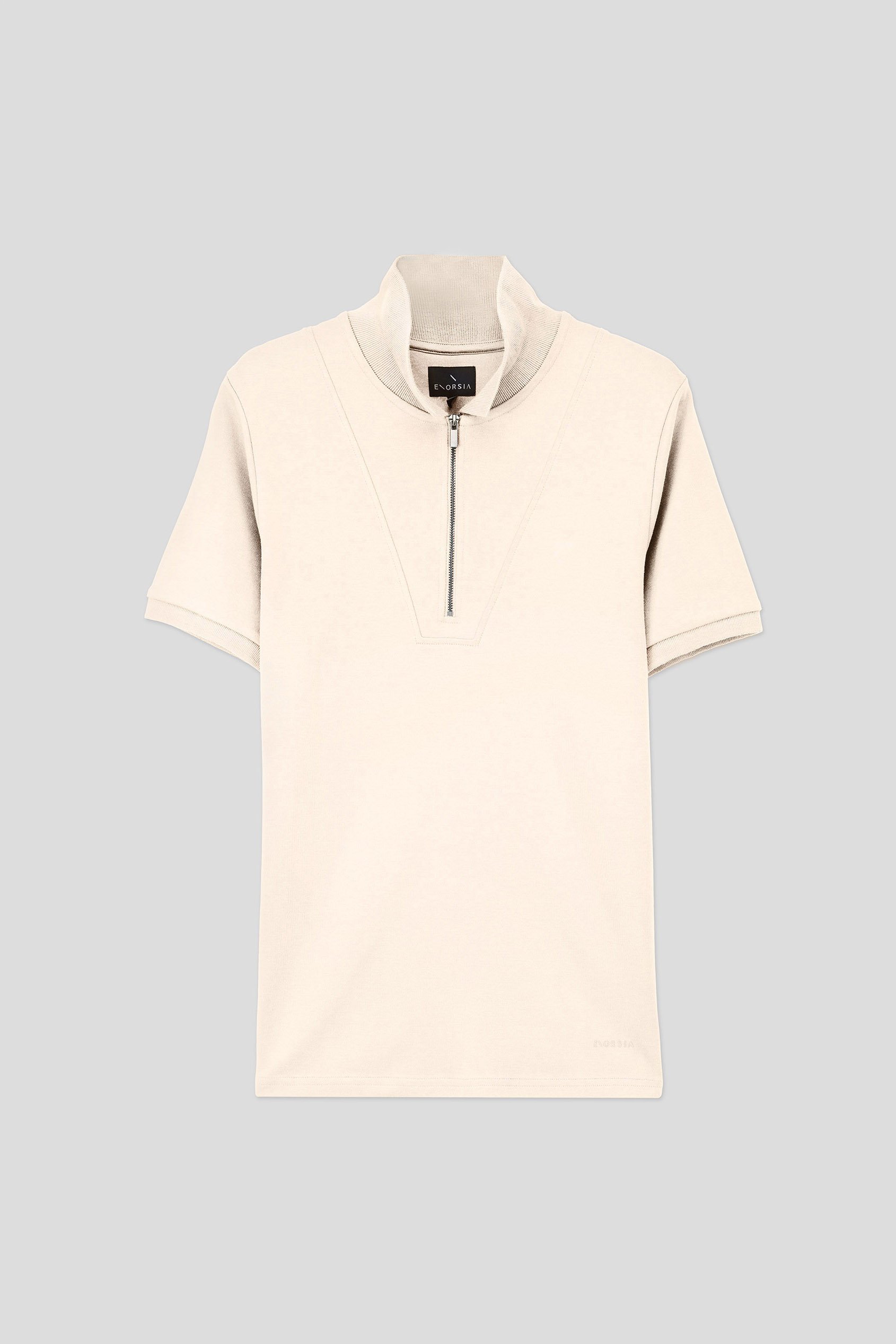 Ribbed Zip Neck Short Sleeve Polo