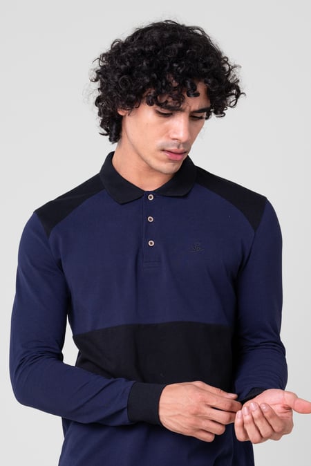 Mens Navy Cut & Sew Pique Polo
