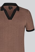 Contrast V-Neck Collar Cotton Polo Shirt