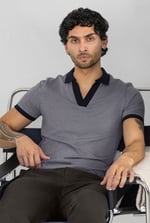 Contrast V-Neck Collar Cotton Polo Shirt