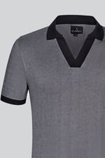 Contrast V-Neck Collar Cotton Polo Shirt