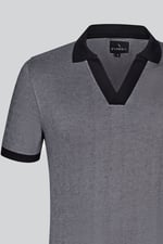 Contrast V-Neck Collar Cotton Polo Shirt