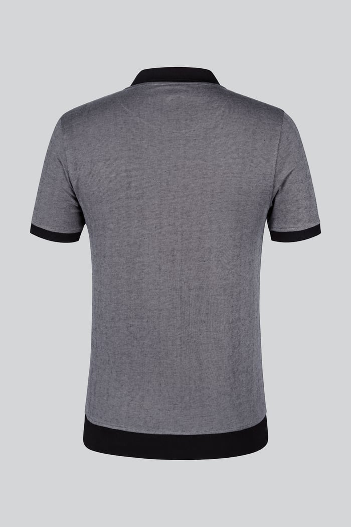 Contrast V-Neck Collar Cotton Polo Shirt