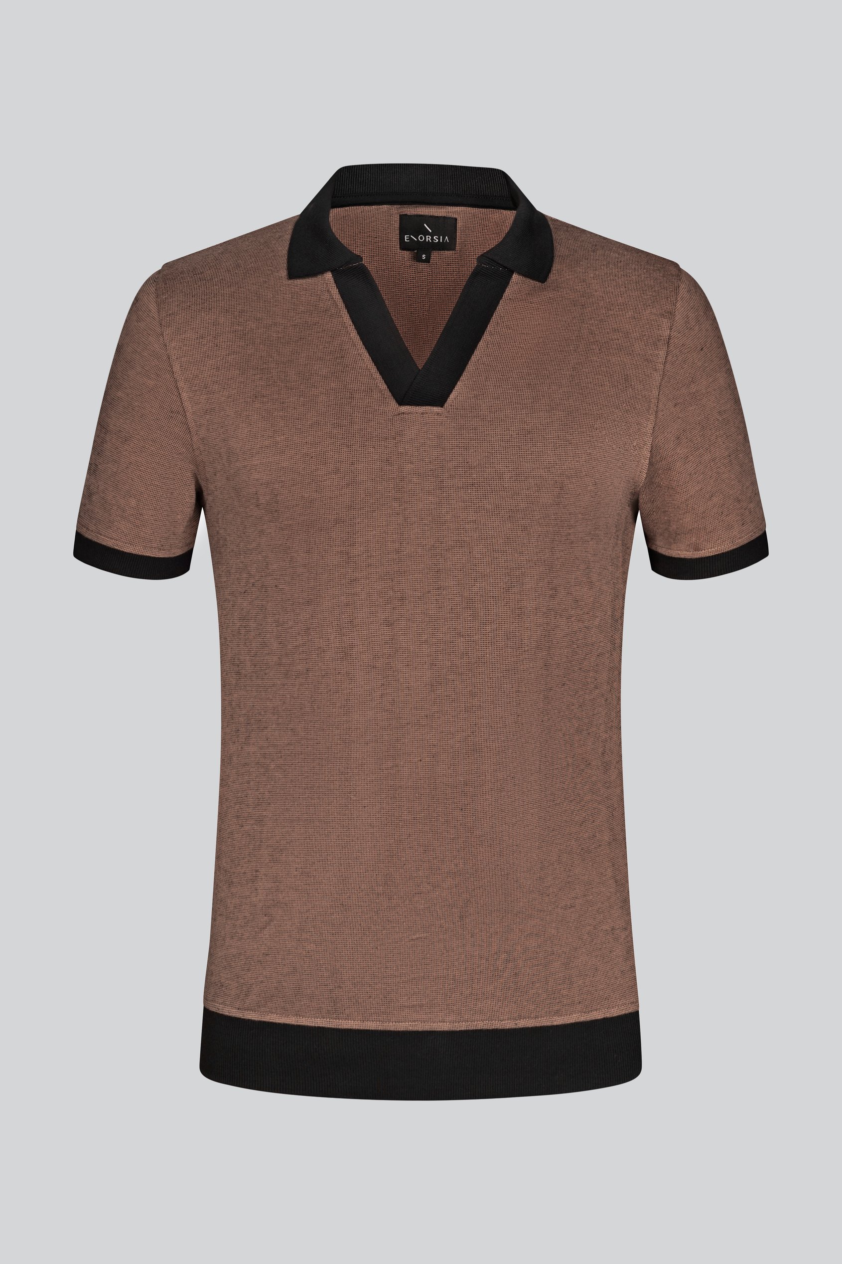 Contrast V-Neck Collar Cotton Polo Shirt