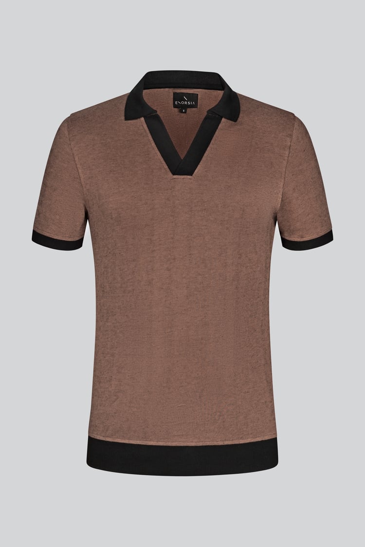 Contrast V-Neck Collar Cotton Polo Shirt