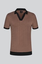 Contrast V-Neck Collar Cotton Polo Shirt