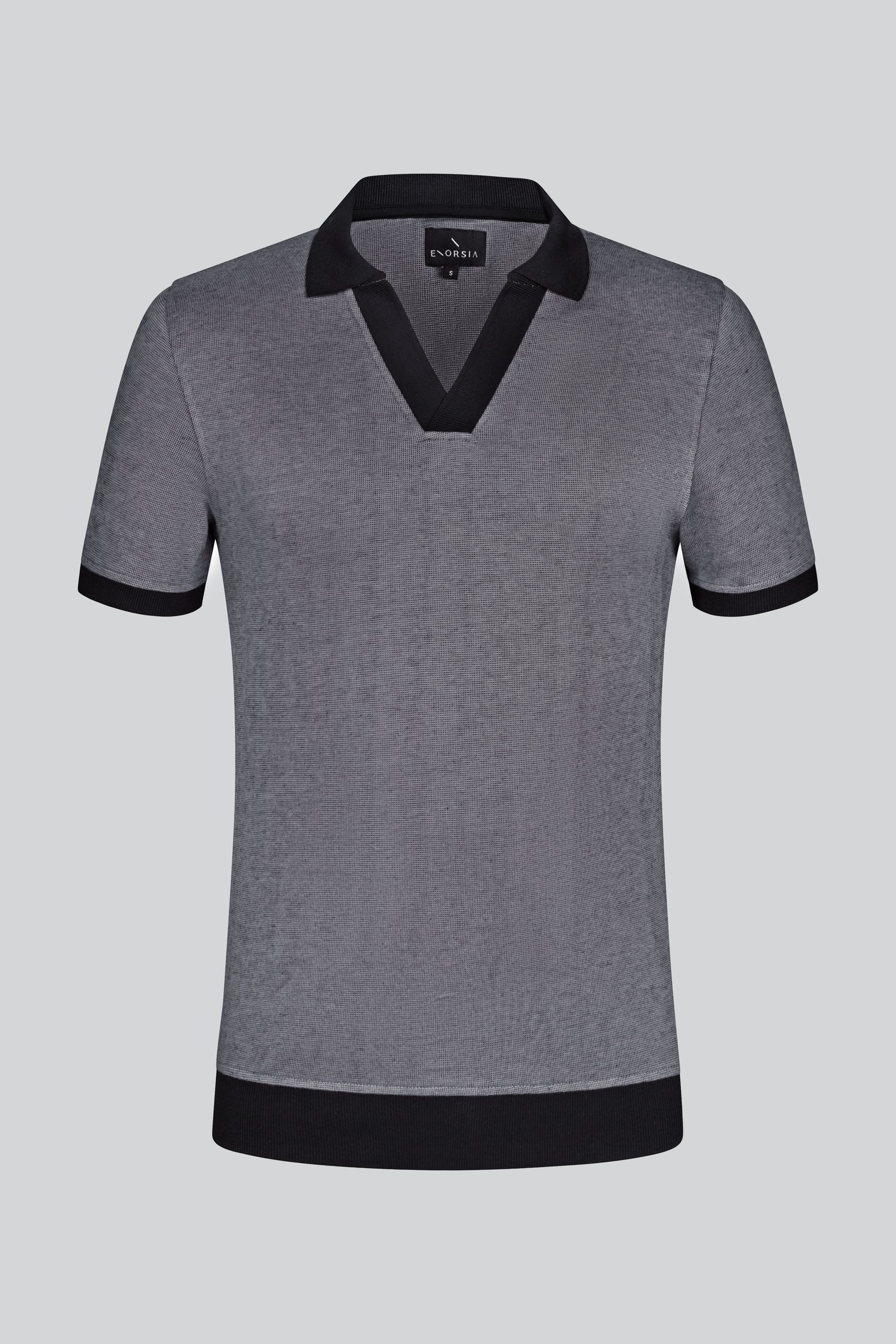 Contrast V-Neck Collar Cotton Polo Shirt