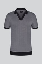 Contrast V-Neck Collar Cotton Polo Shirt