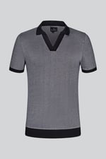 Contrast V-Neck Collar Cotton Polo Shirt