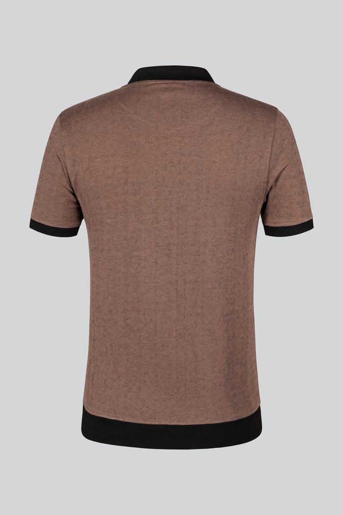 Contrast V-Neck Collar Cotton Polo Shirt