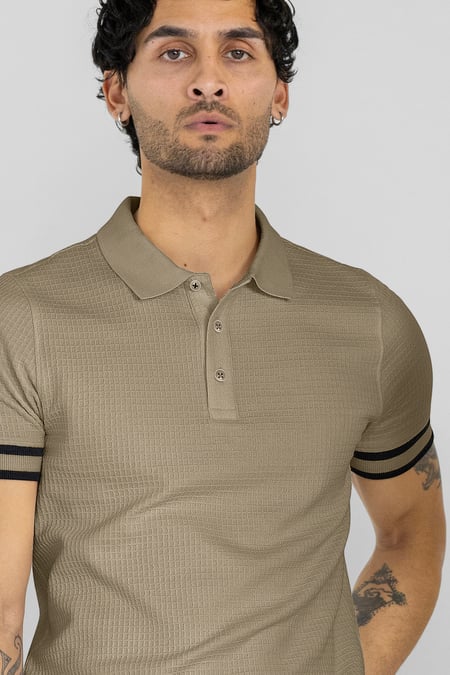 Men's Brown Premium Polo Shirt With Stripe Rib