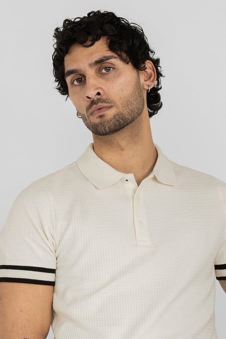 Men's White Premium Polo Shirt With Stripe Rib