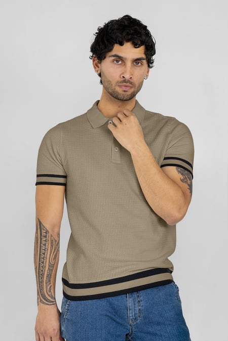 Men's White Premium Polo Shirt With Stripe Rib