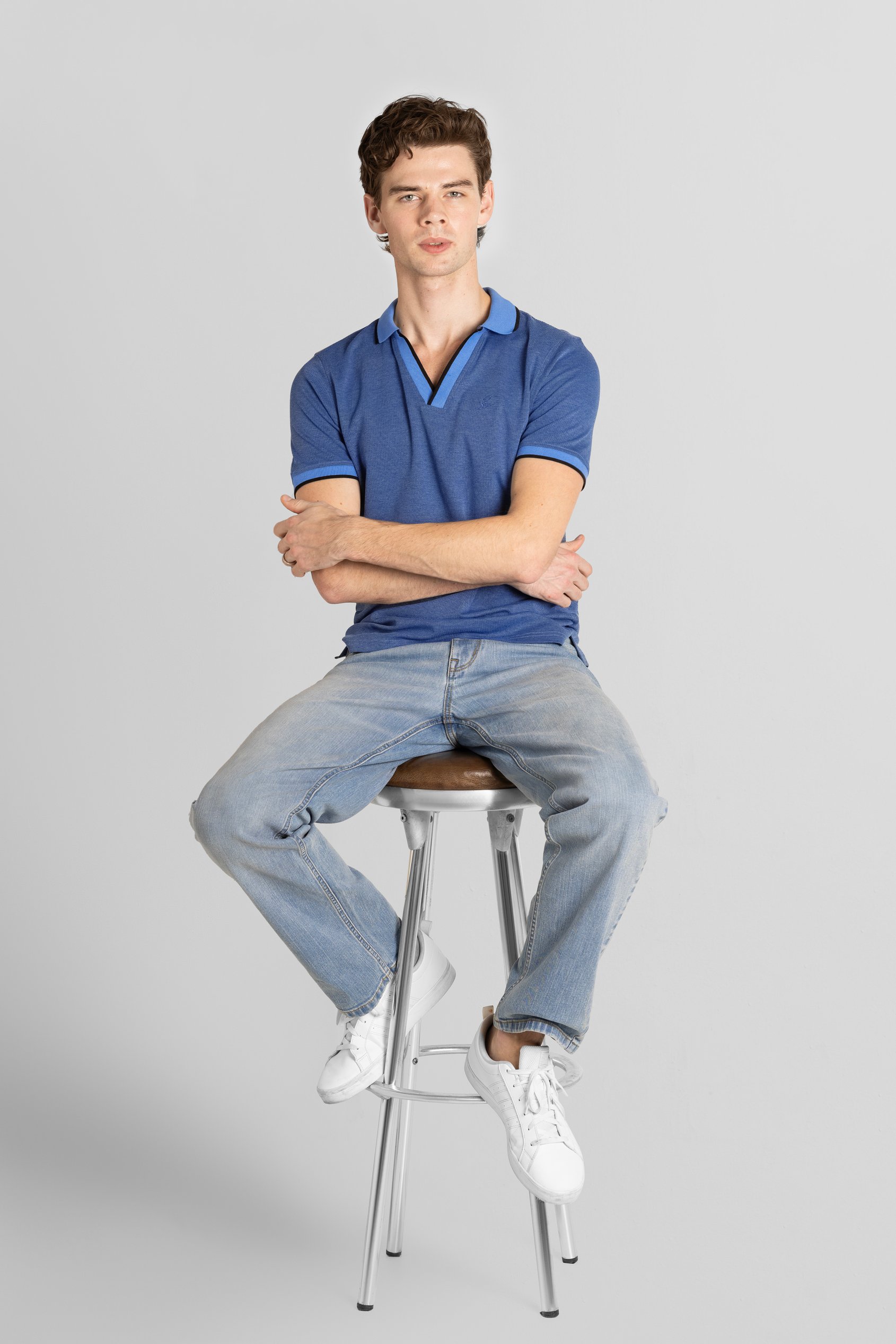 Regular Fit Ribbed V-Neck Polo Shirt