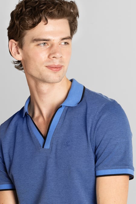 Sky Regular Fit Ribbed V-Neck Polo Shirt