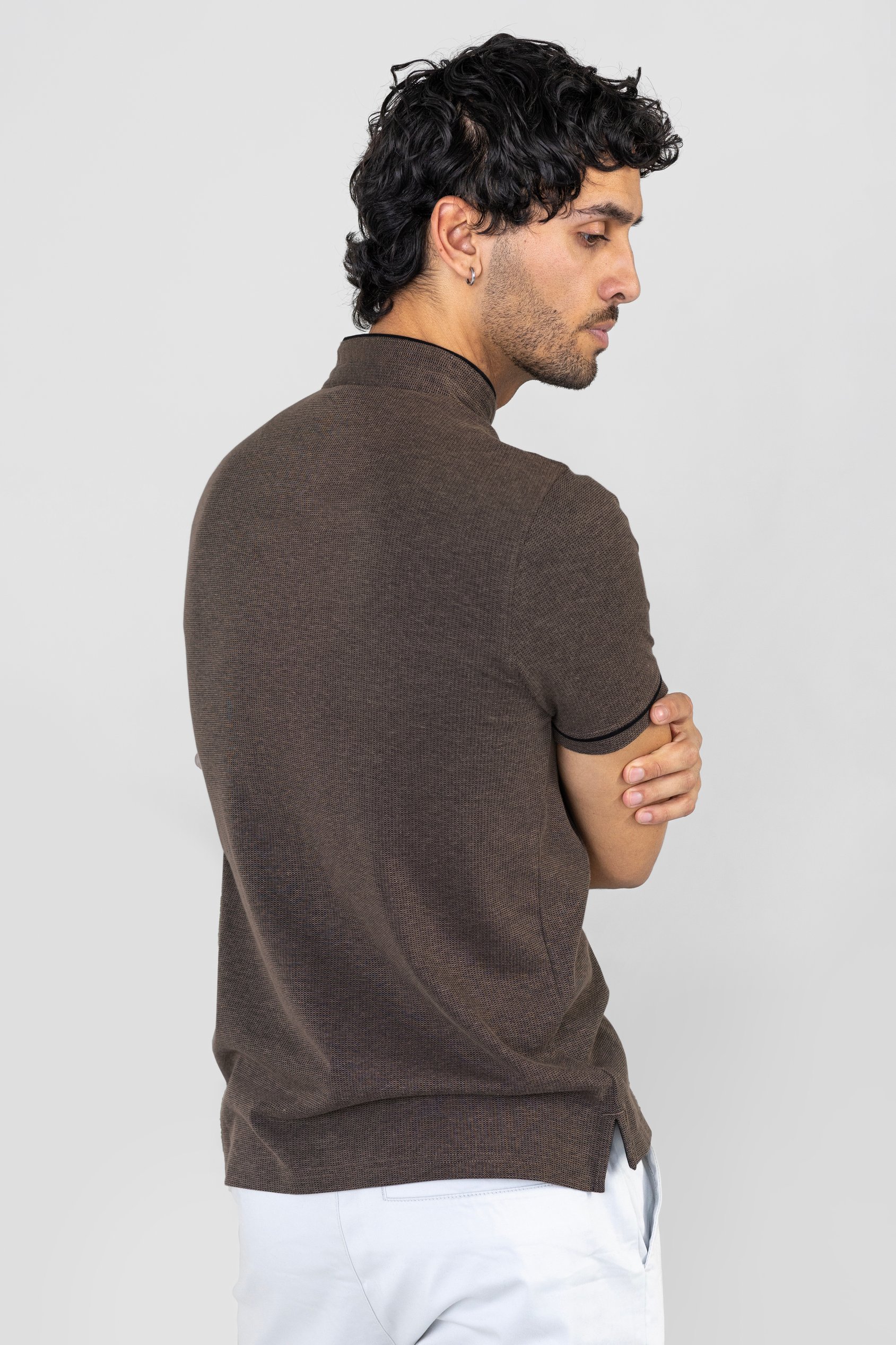 Band Collar Interlock Polo Shirt