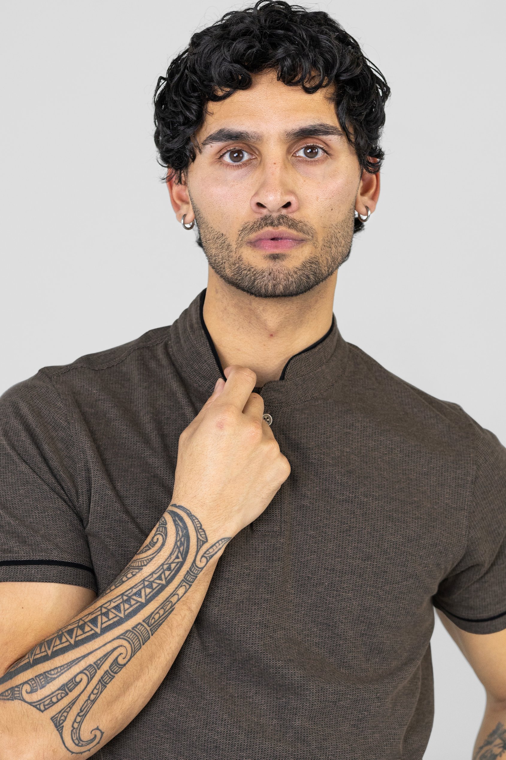 Band Collar Interlock Polo Shirt