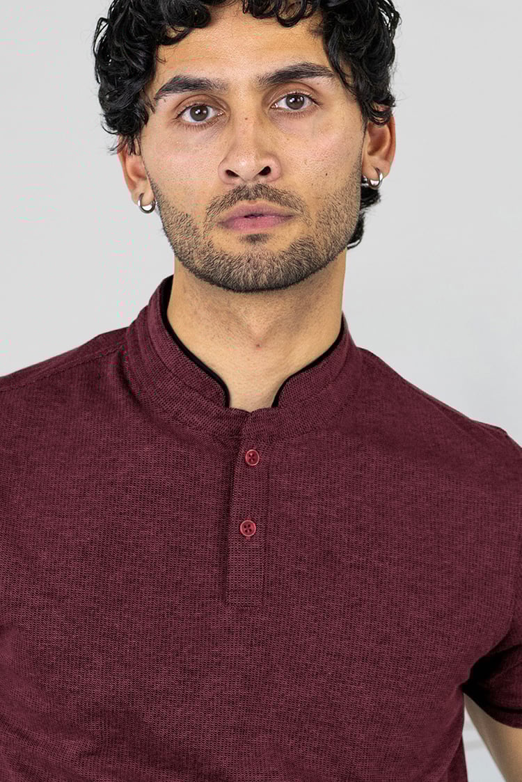 Band Collar Interlock Polo Shirt