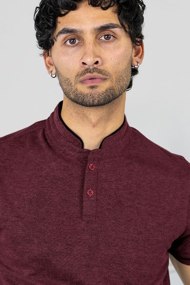 Band Collar Interlock Polo Shirt